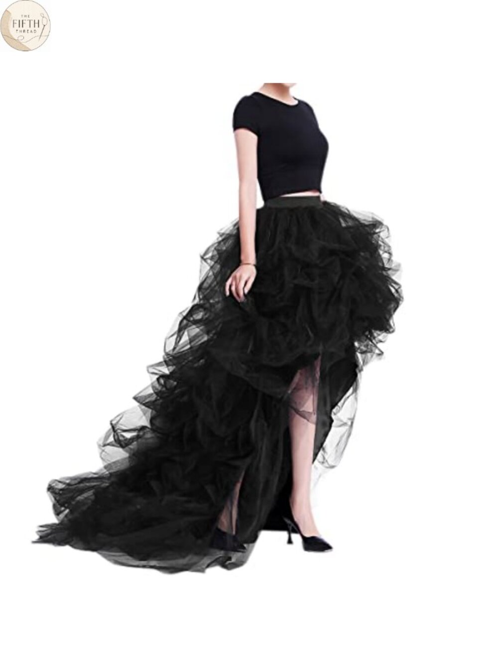 4-Layer Tulle High Low Ruffled Skirt with Train for Party Evening